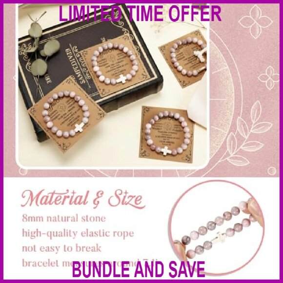 16 Cross Beaded Bracelets with Bible Cards Natural Stone Faith Gifts - Picture 4 of 7